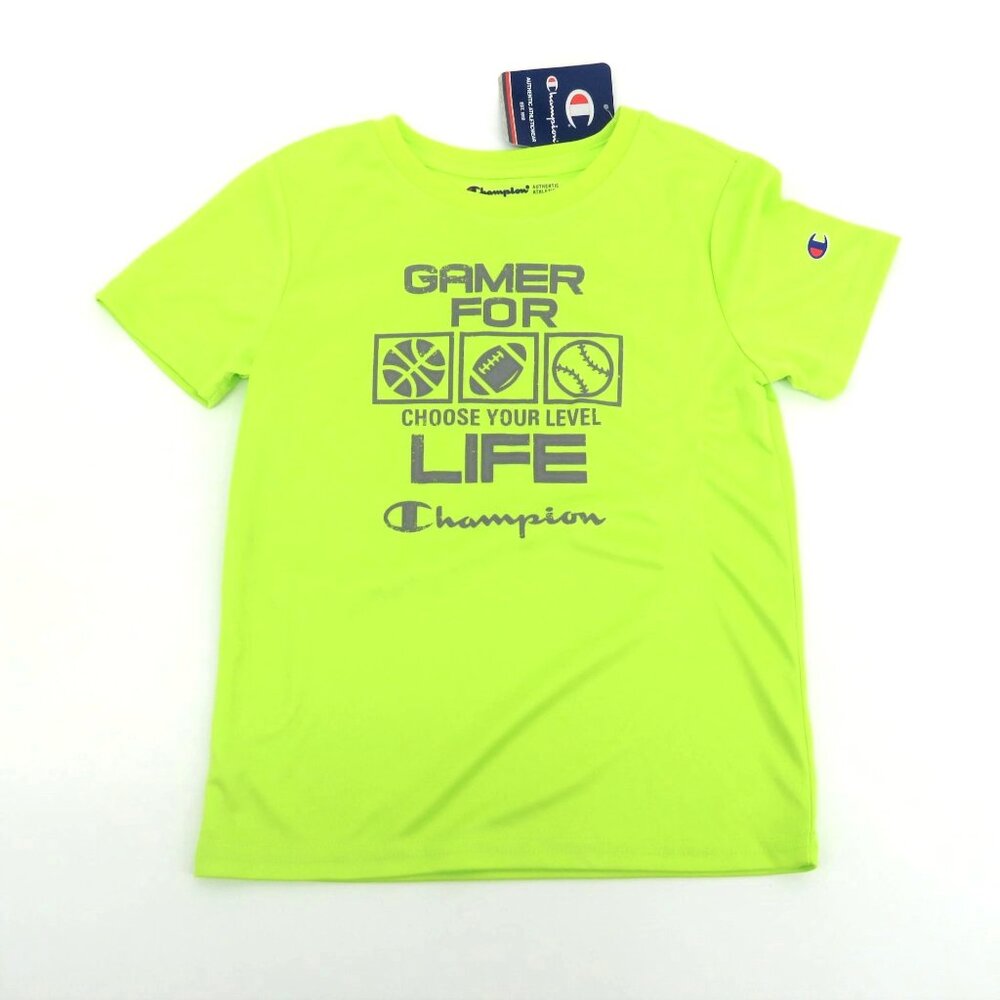 Champion Kids Neon Green Gamer For Life T-Shirt Short Sleeve NWT 18/20